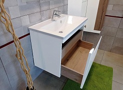 Бриклаер Тумба под раковину Брайтон 80 белая матовая/дуб кера – фотография-5